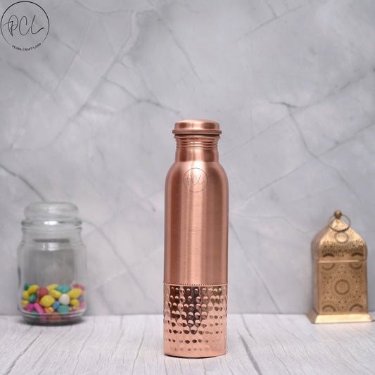 100% Pure Copper Water Bottle 950 ML With Half Hammered Design