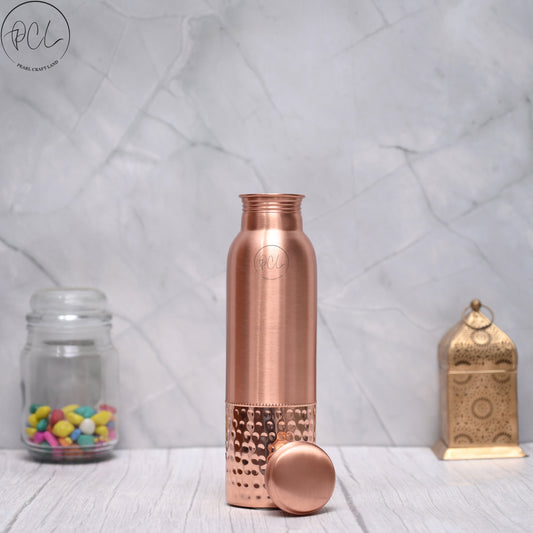100% Pure Copper Water Bottle 950 ML With Half Hammered Design