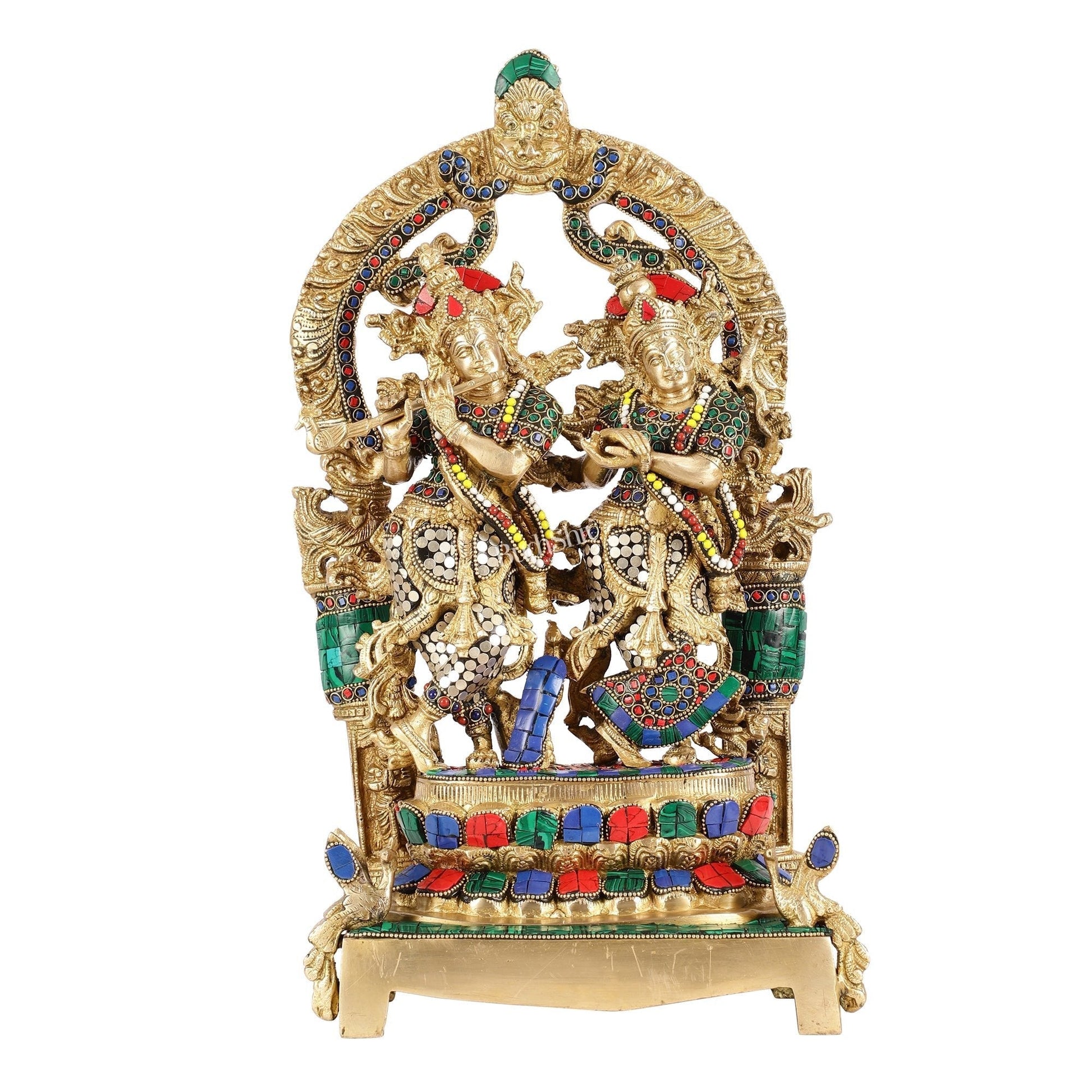 Sama Homes-17 5 inch brass radha krishna idol pair with peacock adorned base