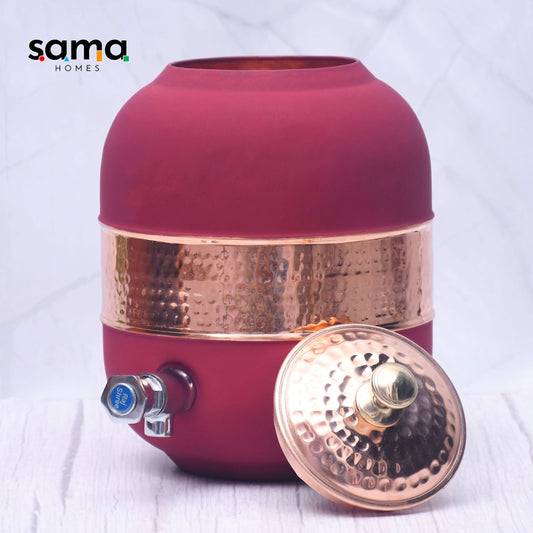 SAMA Homes - pure copper silk red cherry half hammered water dispenser matka capacity 5000ml