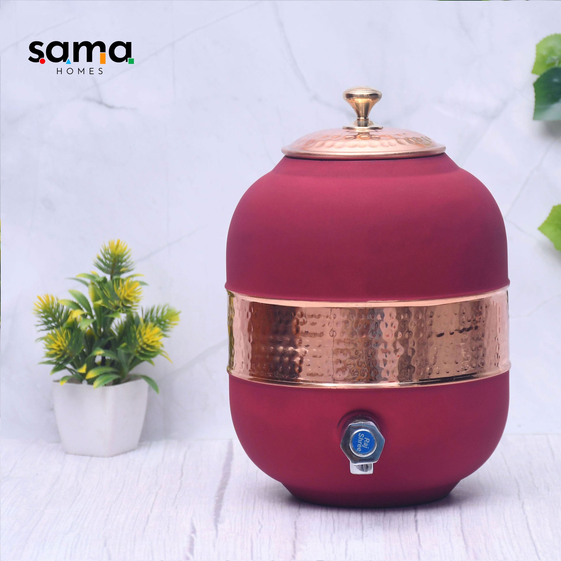 SAMA Homes - pure copper silk red cherry half hammered water dispenser matka capacity 5000ml
