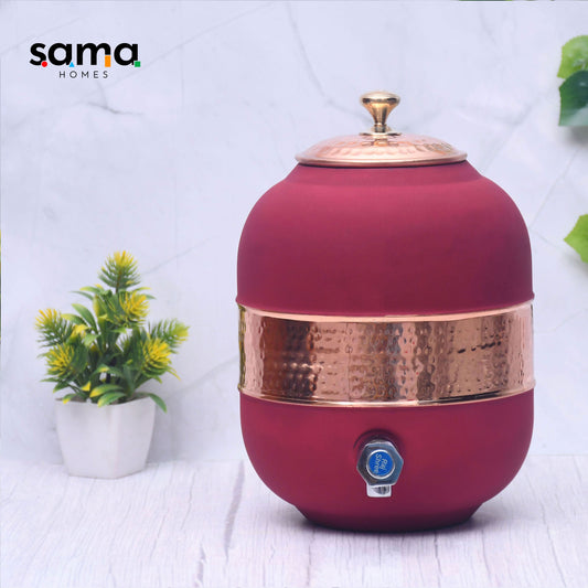 SAMA Homes - pure copper silk red cherry half hammered water dispenser matka capacity 5000ml