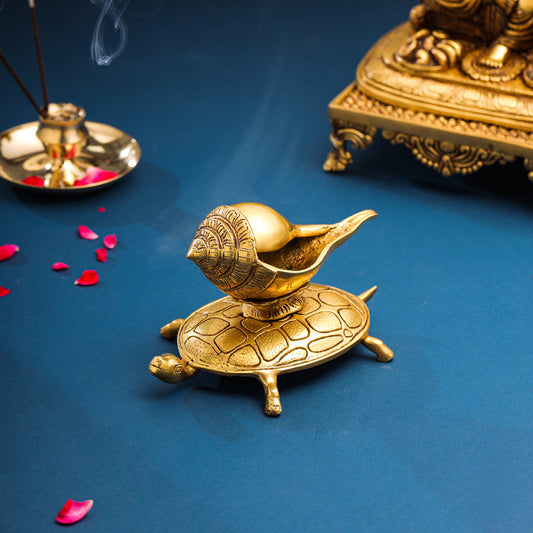 Brass Conch On Tortoise (4.5 Inch)