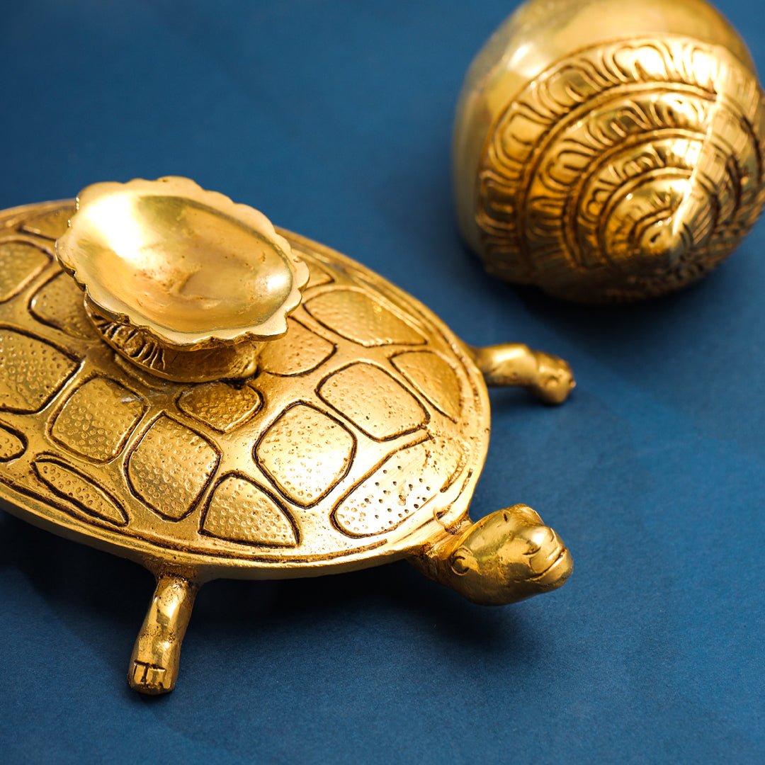 Brass Conch On Tortoise (4.5 Inch)