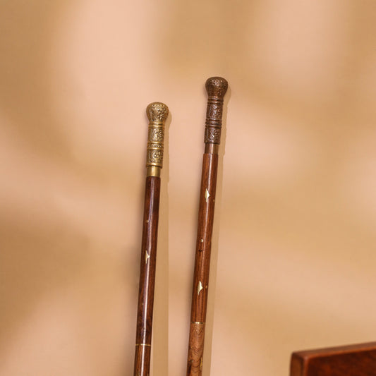 Brass Carving Wooden Walking Stick (38.5 Inch)