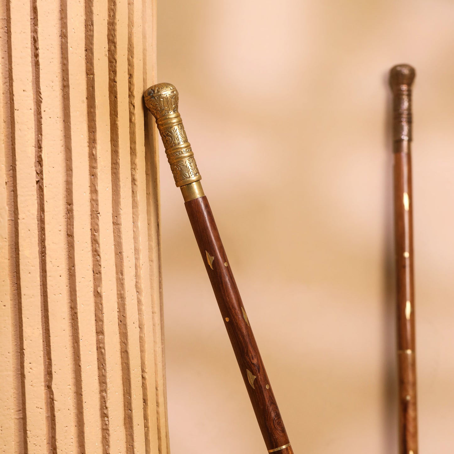 Brass Carving Wooden Walking Stick (38.5 Inch)