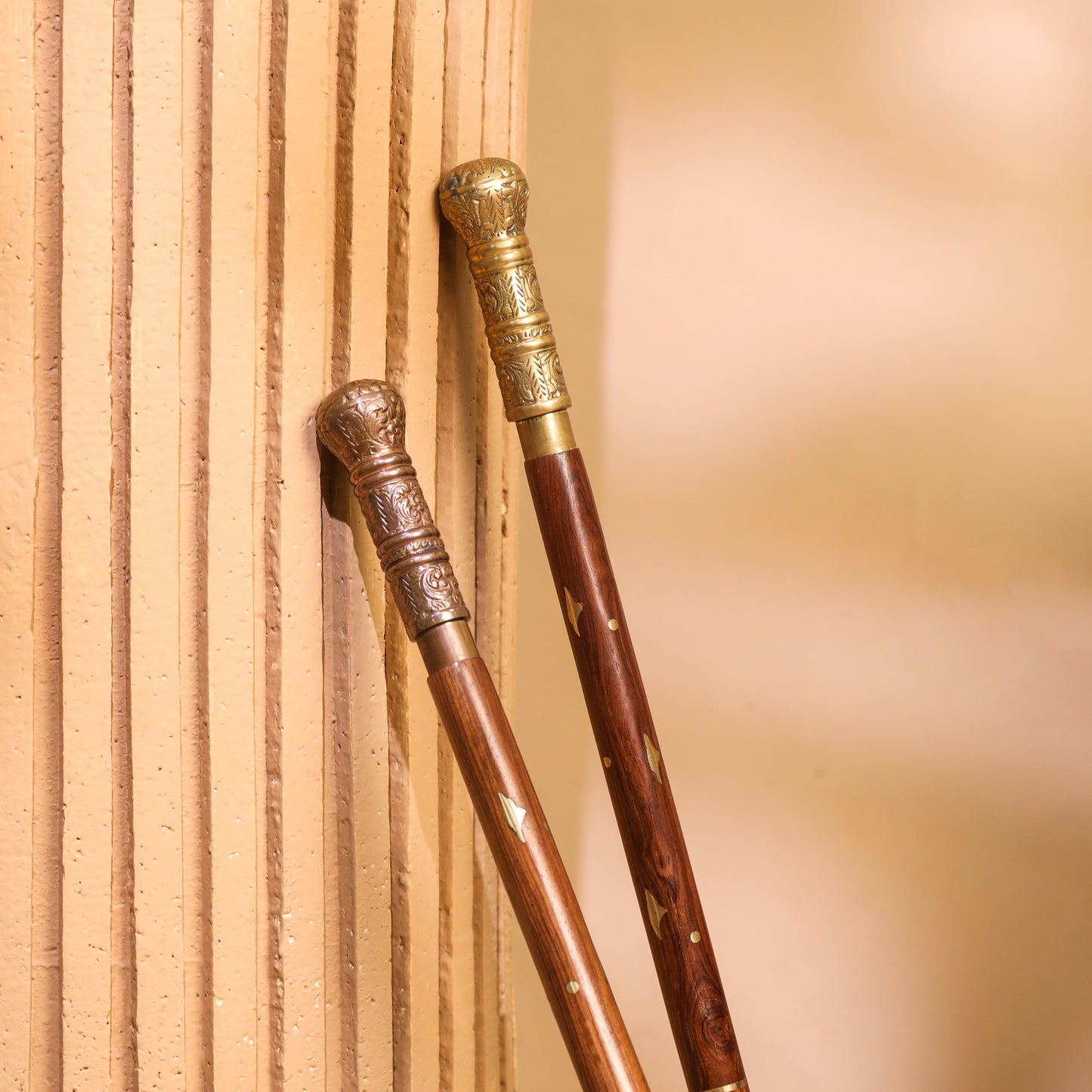 Brass Carving Wooden Walking Stick (38.5 Inch)