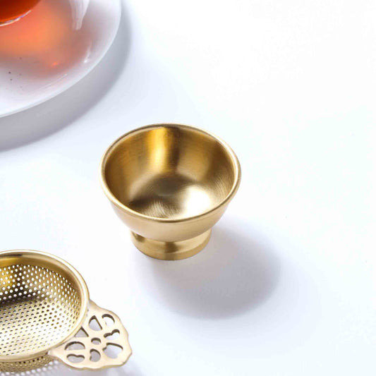 Handmade Brass Double Leaf Tea Strainer with Bowl – 1.5 Inch | Traditional Kitchen Tool