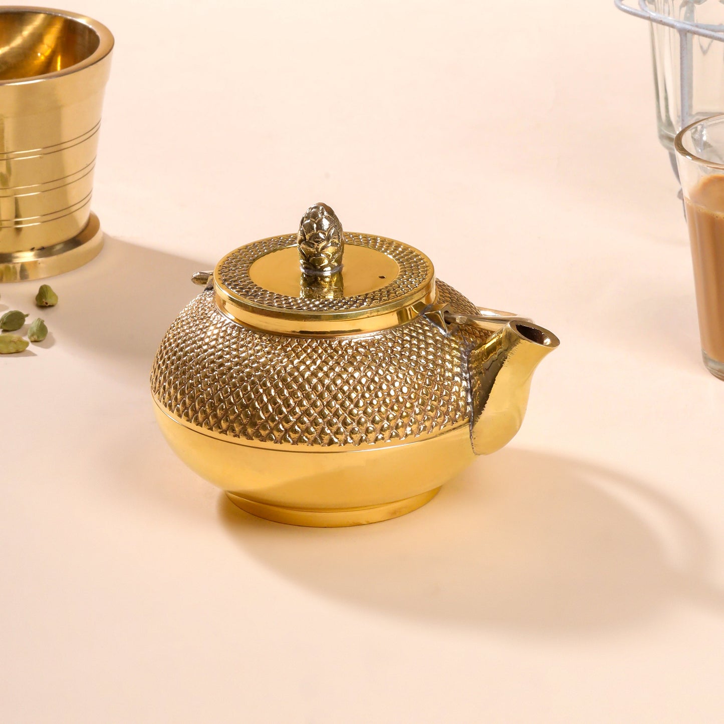 Handcrafted Brass Tea Kettle / Teapot – 4 Inch | 500ml Traditional Indian Kitchenware