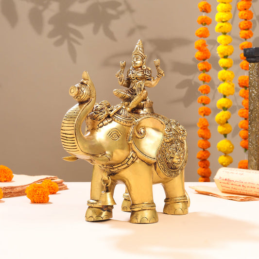 Brass Ashtalakshmi Elephant Statue (12 Inch)