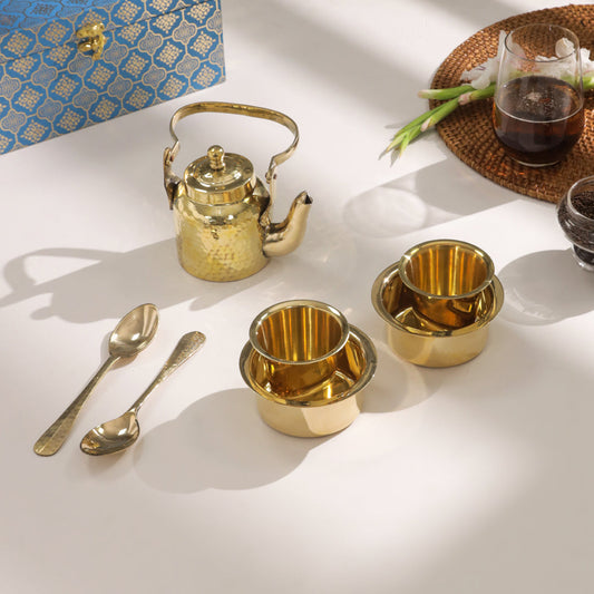 Handcrafted Brass Tea Pot & Davara Set – Luxury Corporate Gift Hamper for Tea Lovers