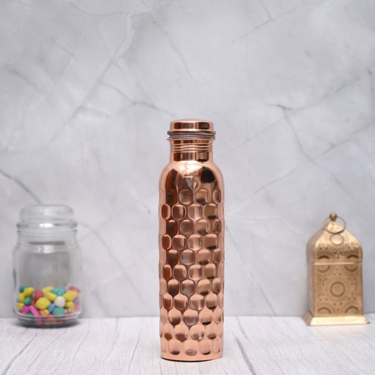 Beautiful Brick Hammered Design 100% Pure Copper Water Bottle 950 ML