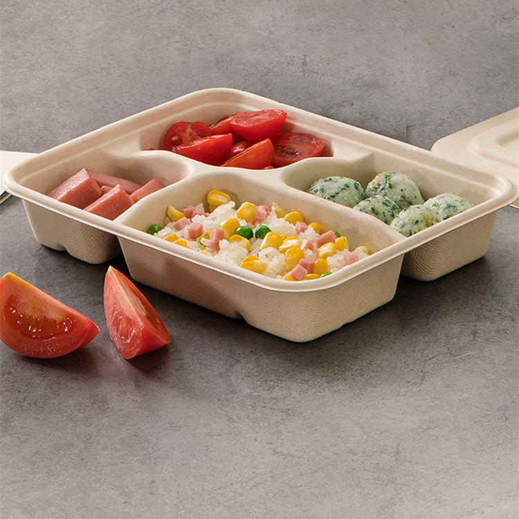 Disposable Four-compartment Lunch Box Lunch Box Environmentally Friendly Biodegradable Paper Pulp