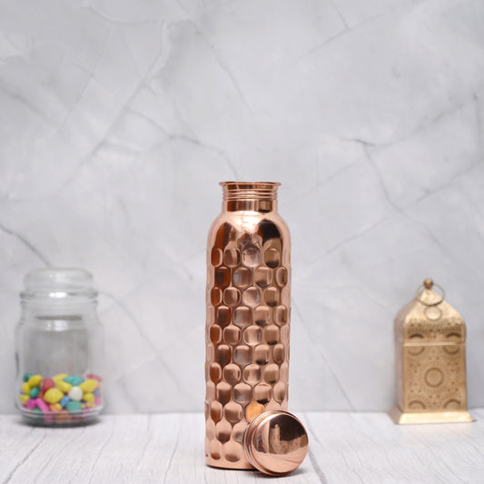 Beautiful Brick Hammered Design 100% Pure Copper Water Bottle 950 ML