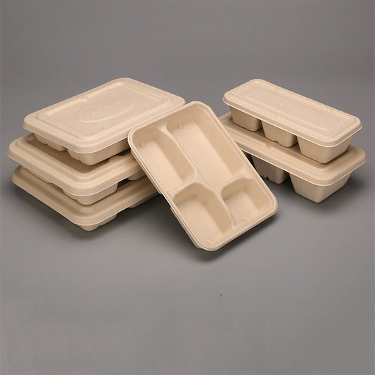 Disposable Four-compartment Lunch Box Lunch Box Environmentally Friendly Biodegradable Paper Pulp