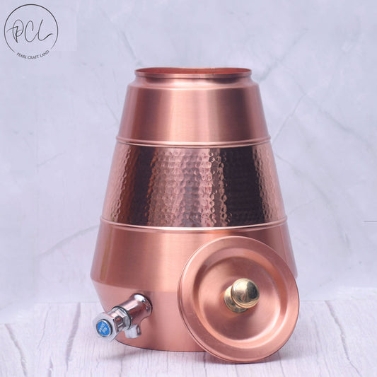 Pure Copper Water Dispenser Conical Half Hammered Designed Capacity 5000 ML.