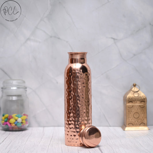 100% Pure Copper Water Bottle With Hammered Design 950 ML