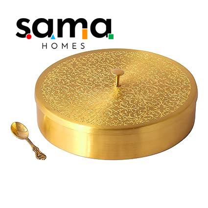 SAMA Homes - handcrafted brass masala box set for kitchen with spoon 7 containers 40 ml 6