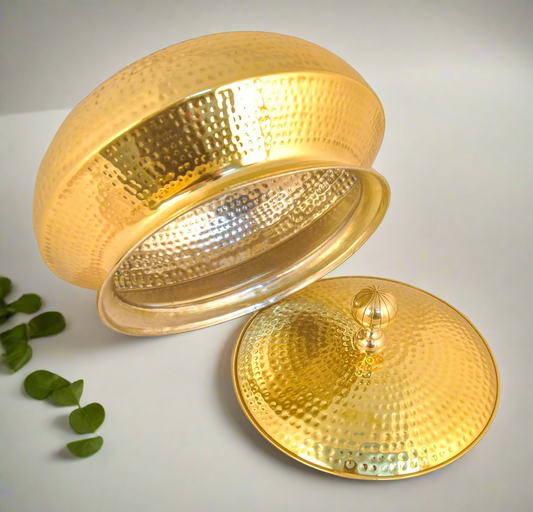 15L Brass Sipri Punjabi Handi with Lid – Heavy Traditional Degh Cookware | Tin-Coated Interior | Handcrafted