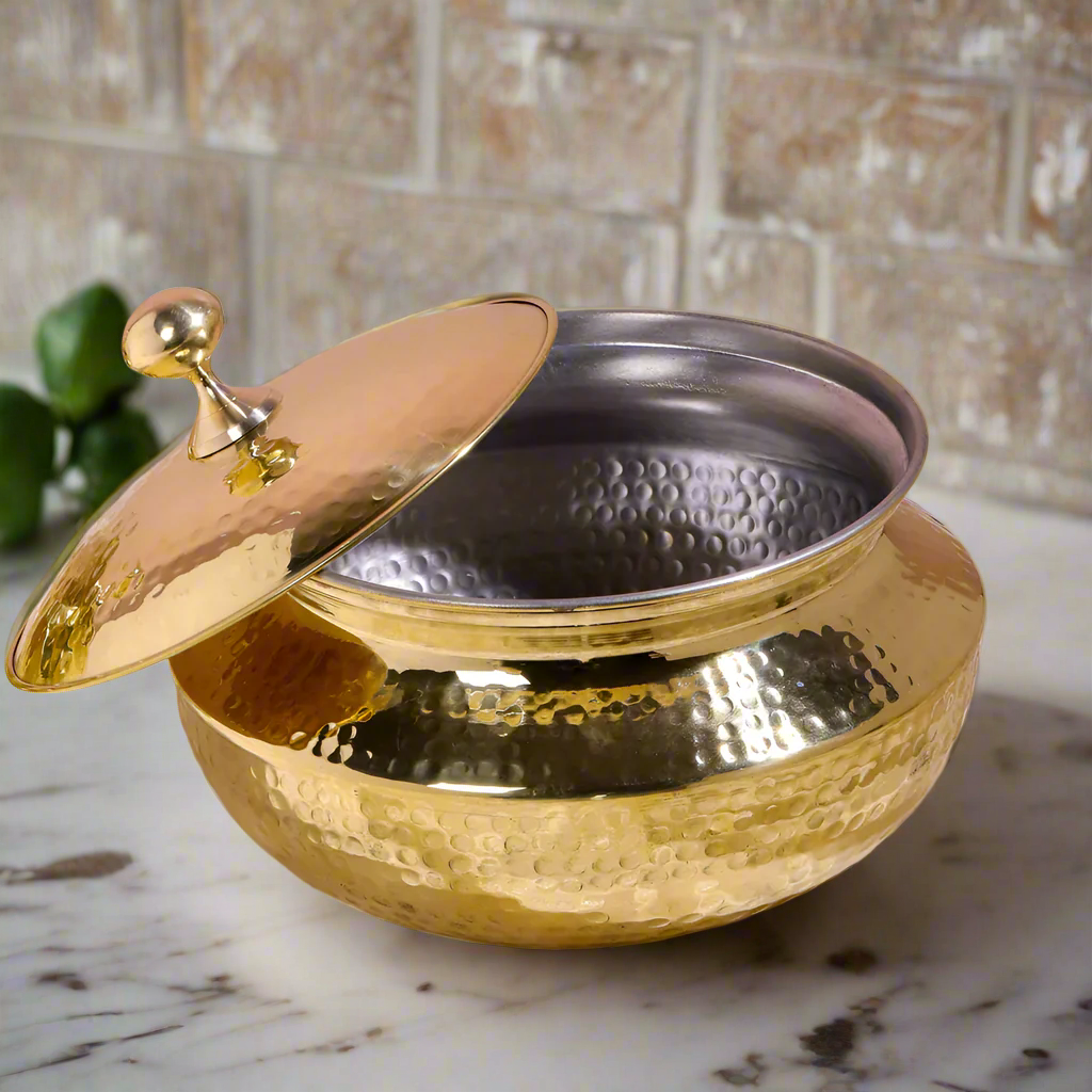 15L Brass Sipri Punjabi Handi with Lid – Heavy Traditional Degh Cookware | Tin-Coated Interior | Handcrafted