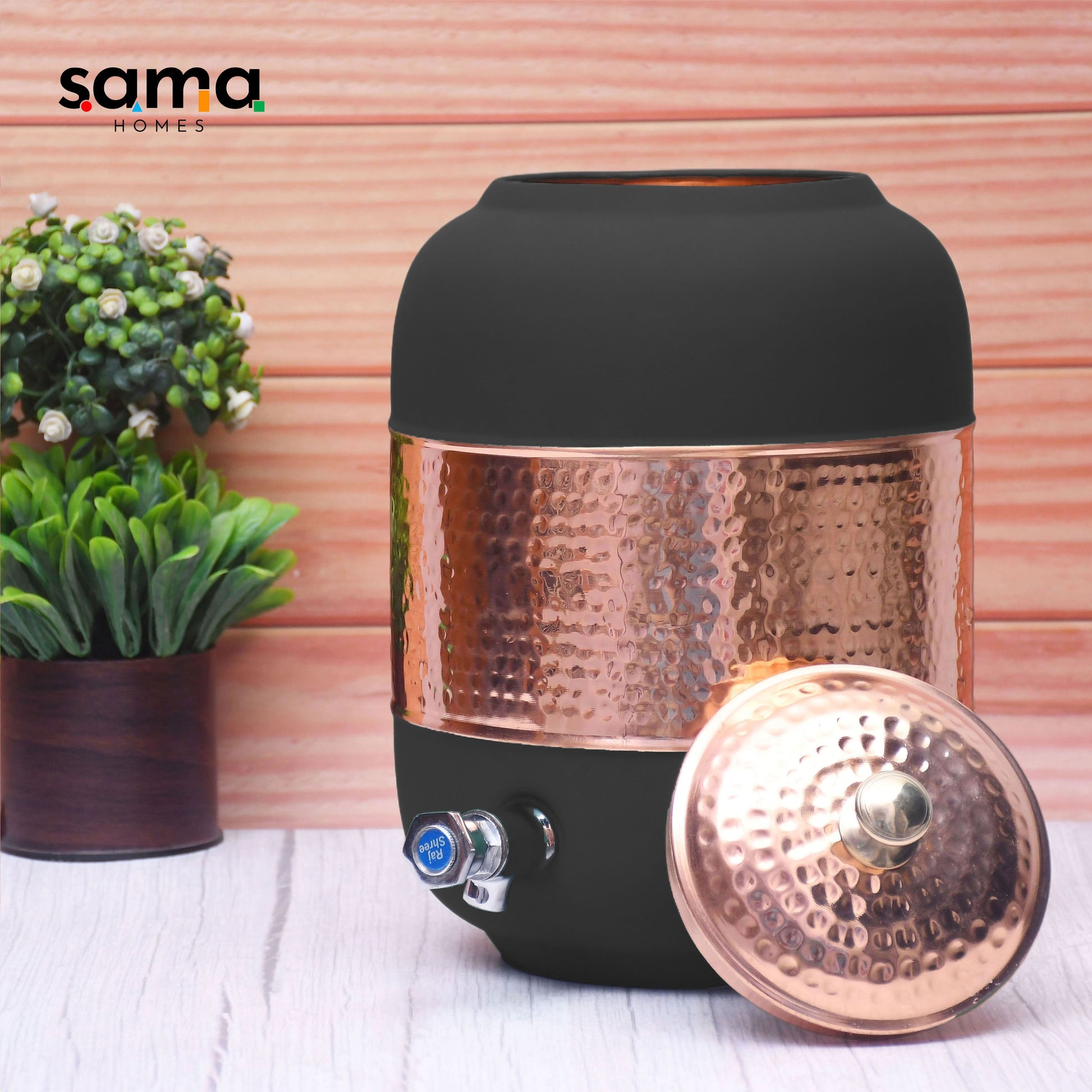 SAMA Homes - pure copper silk black half hammered water dispenser matka capacity 8000ml