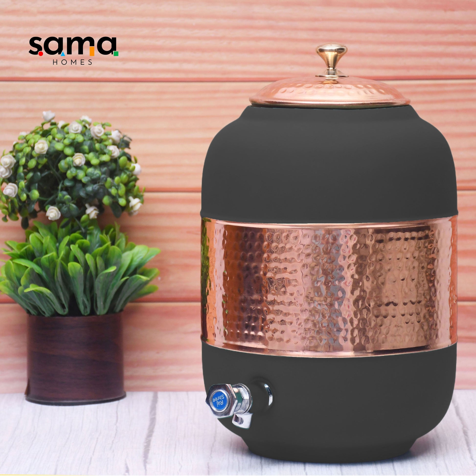 SAMA Homes - pure copper silk black half hammered water dispenser matka capacity 8000ml