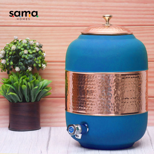 SAMA Homes - pure copper silk blue half hammered water dispenser matka capacity 8000ml