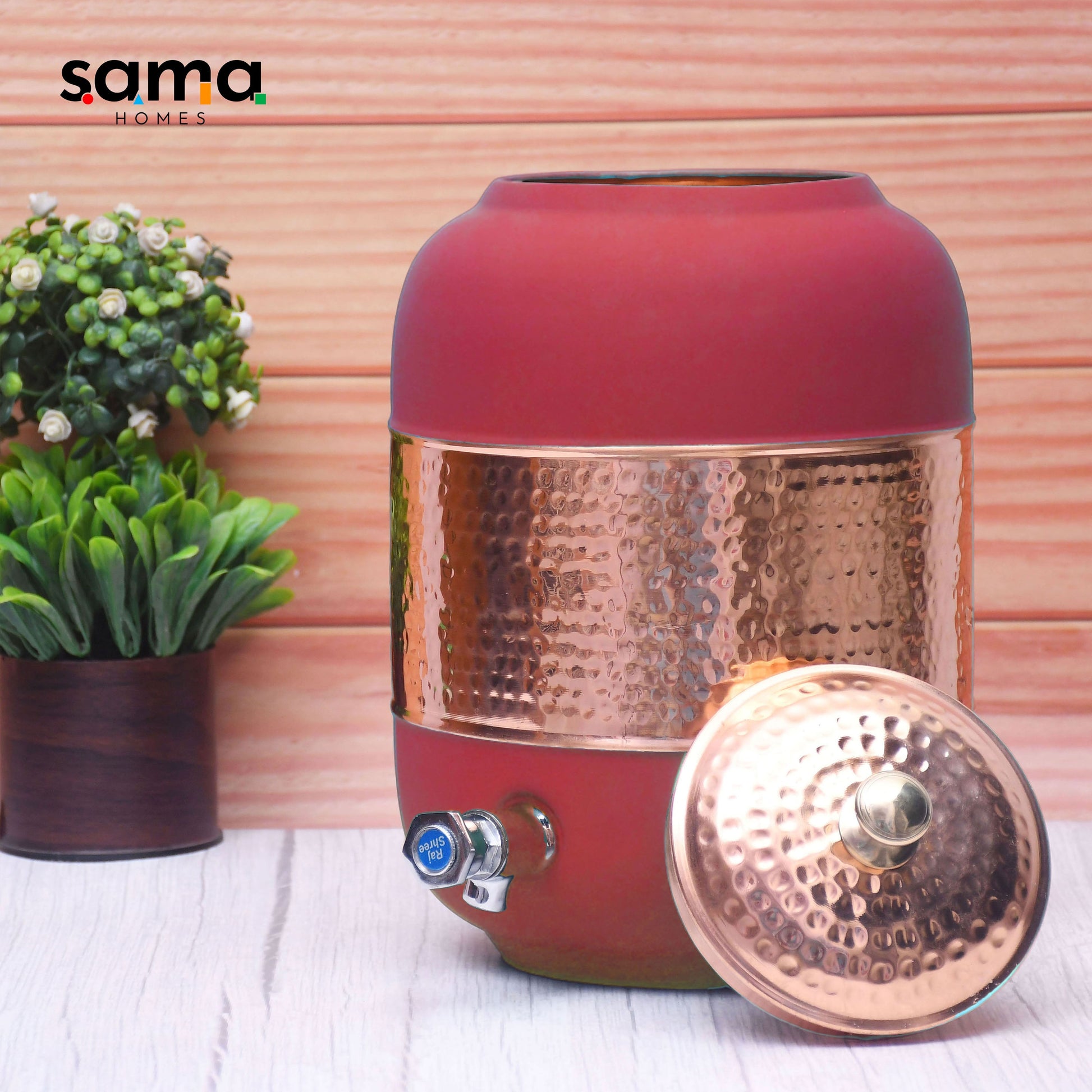 SAMA Homes - pure copper silk red cherry half hammered water dispenser matka capacity 8000ml