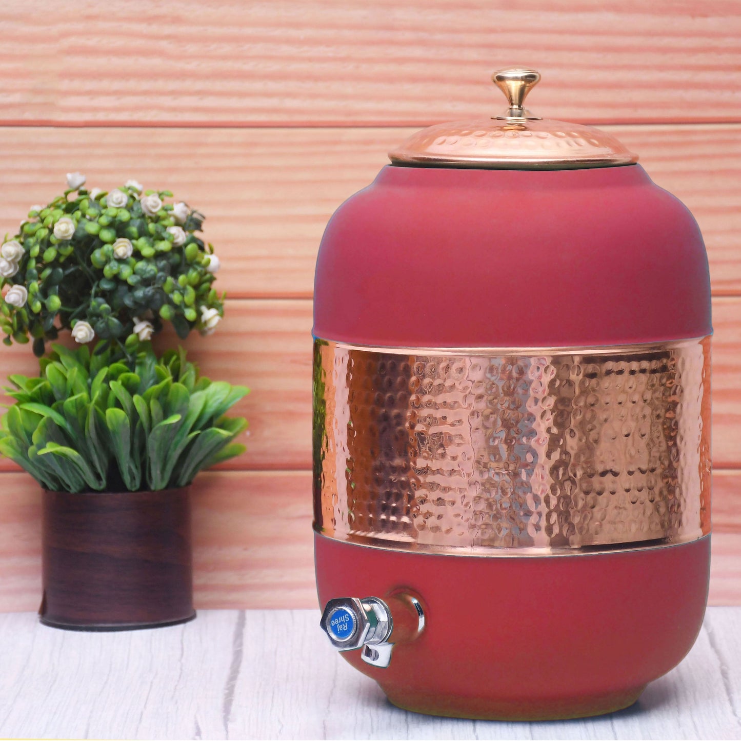 SAMA Homes - pure copper silk red cherry half hammered water dispenser matka capacity 8000ml