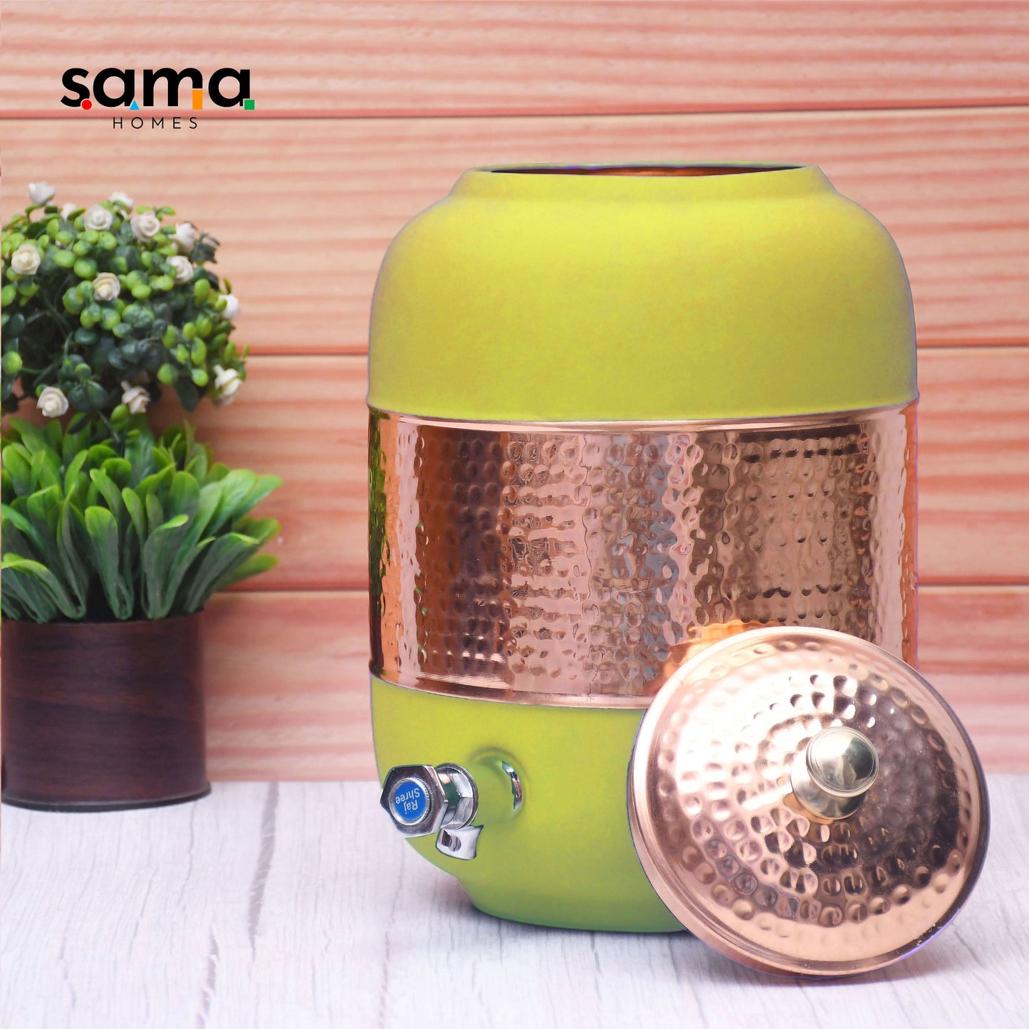SAMA Homes - pure copper silk yellow half hammered water dispenser matka capacity 8000ml