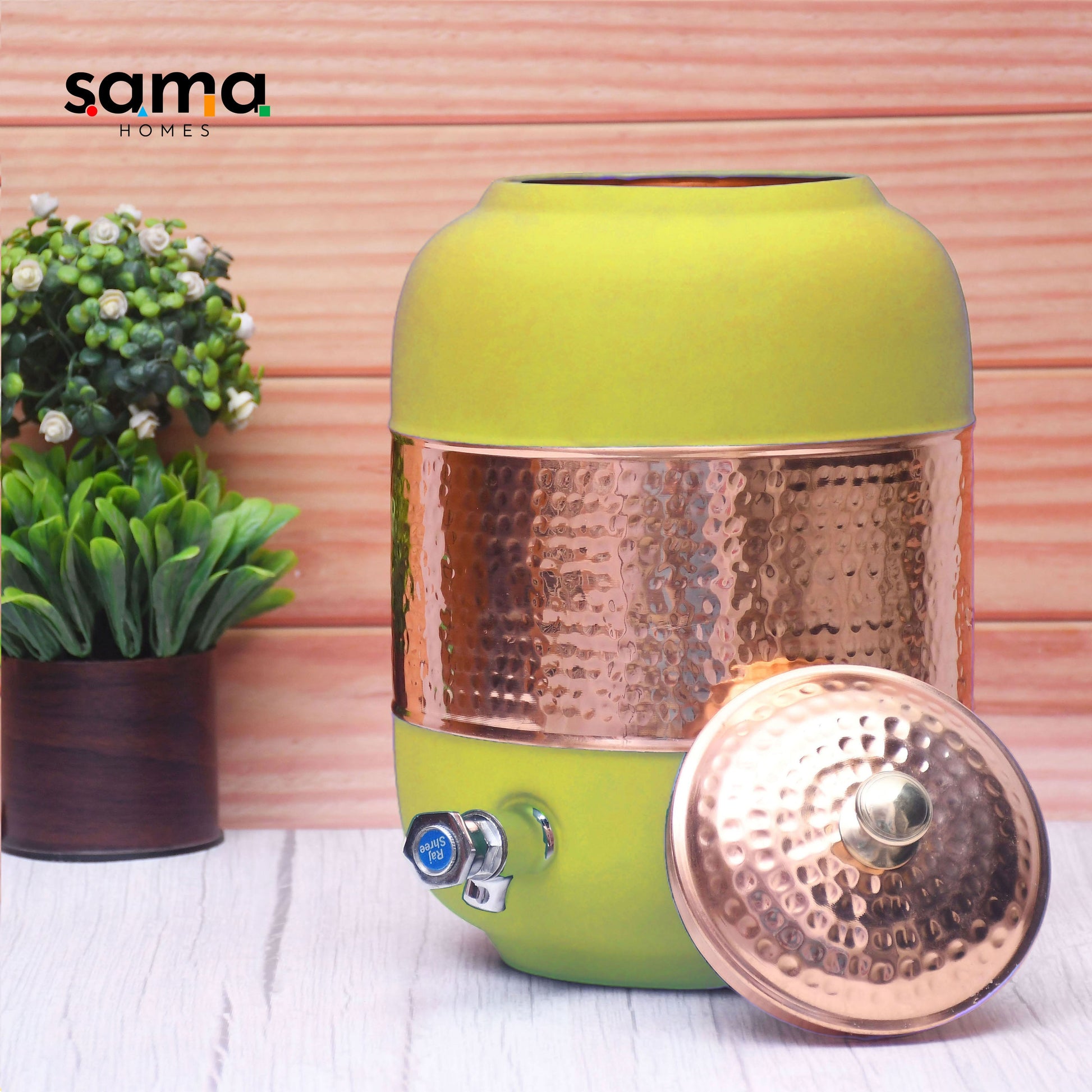 SAMA Homes - pure copper silk yellow half hammered water dispenser matka capacity 8000ml