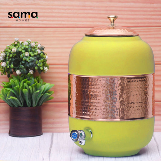 SAMA Homes - pure copper silk yellow half hammered water dispenser matka capacity 8000ml