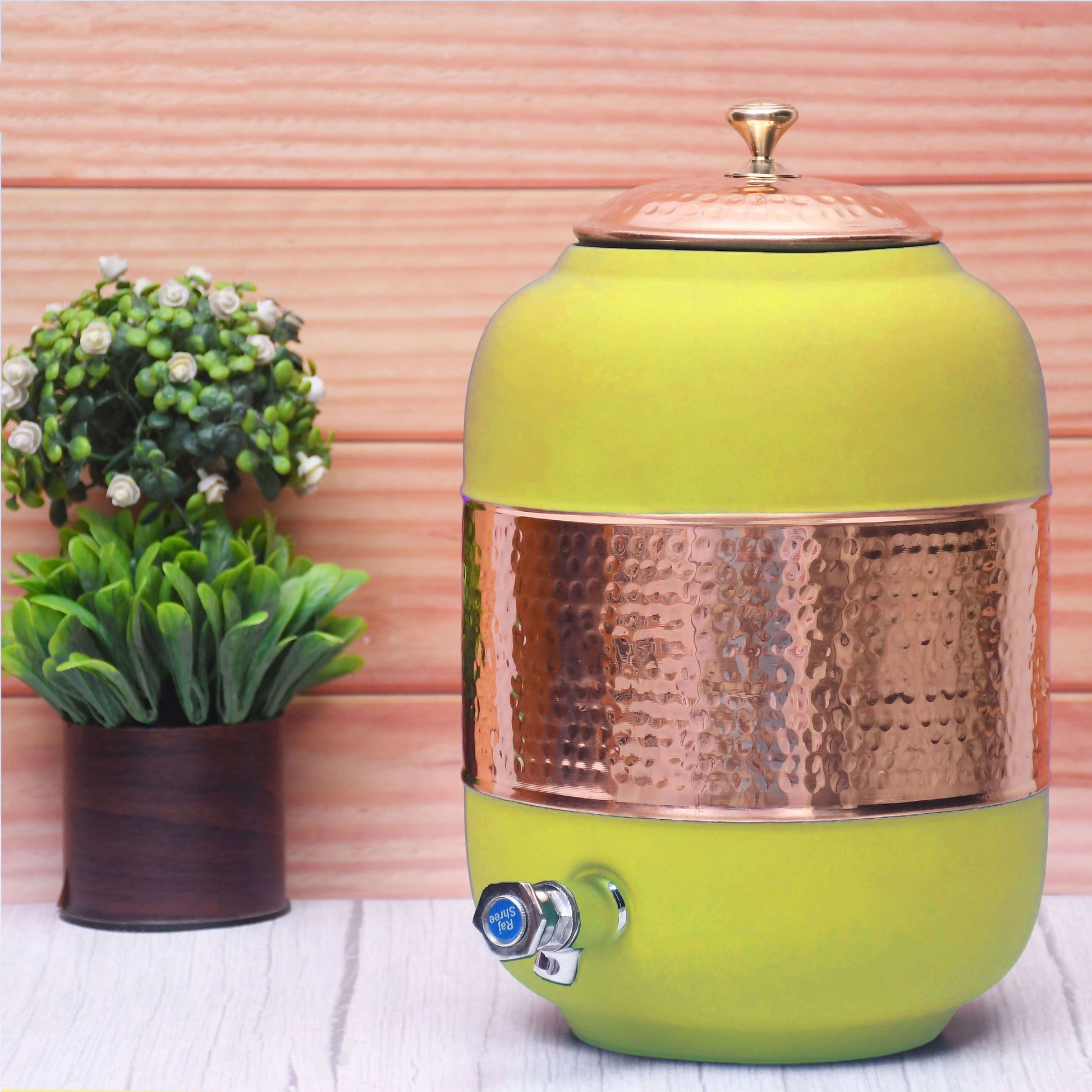 SAMA Homes - pure copper silk yellow half hammered water dispenser matka capacity 8000ml