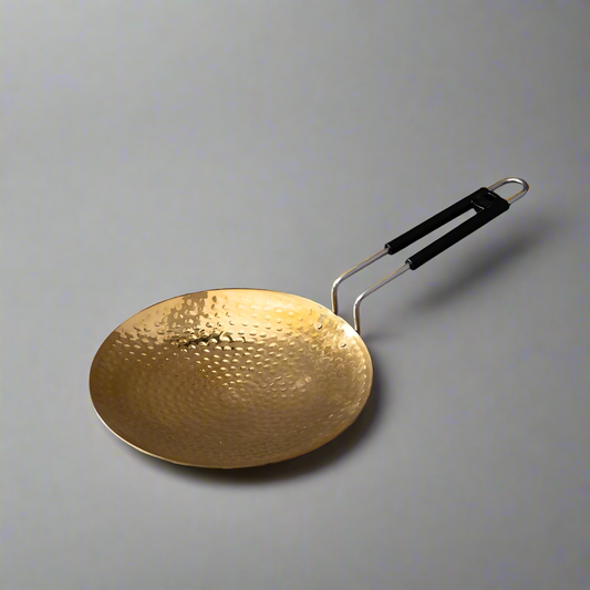 11" Pure Brass Roti/Chapati Tawa with Hammered Finish – Traditional Flatbread Pan | SS Handle | Non-Toxic & Handmade