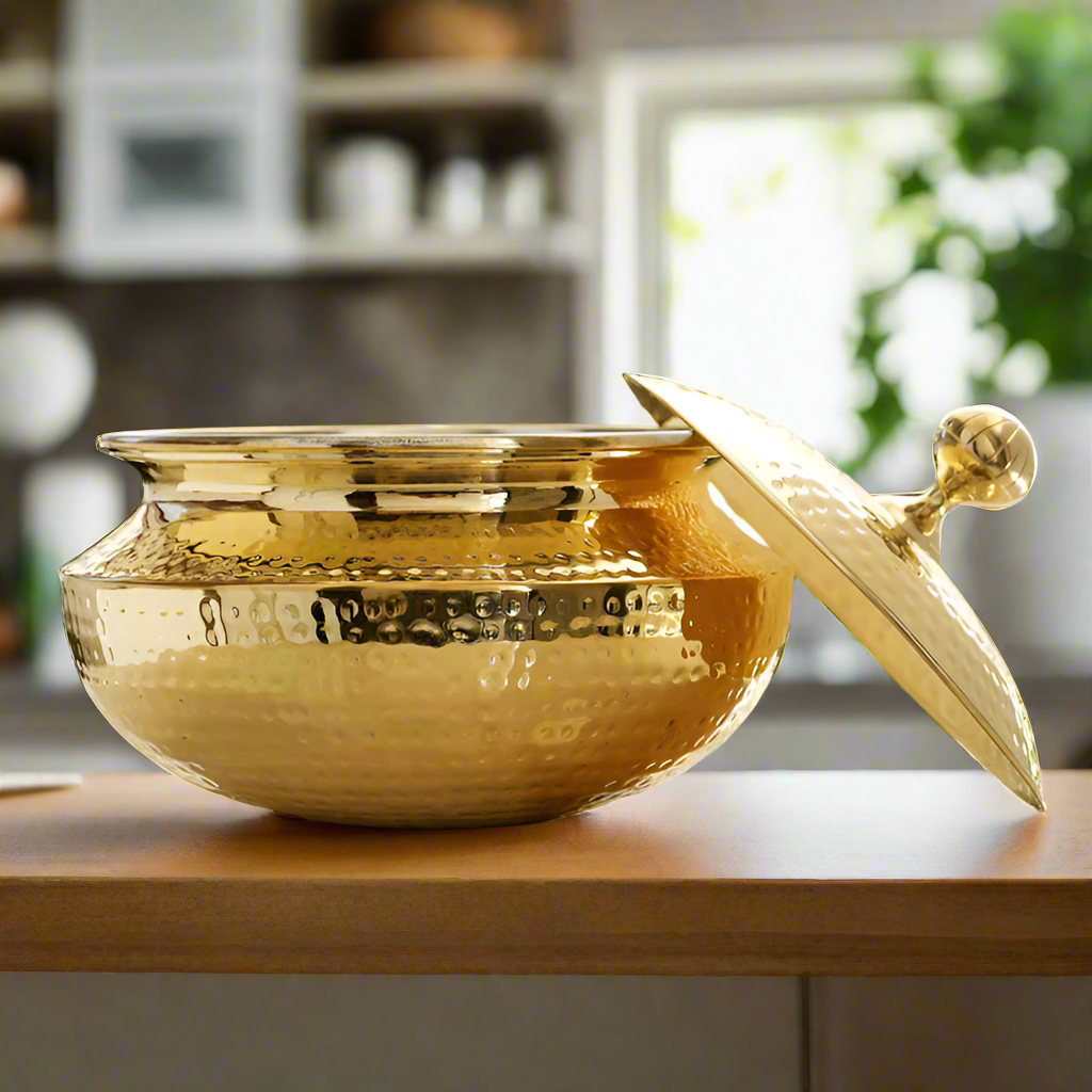 15L Brass Sipri Punjabi Handi with Lid – Heavy Traditional Degh Cookware | Tin-Coated Interior | Handcrafted