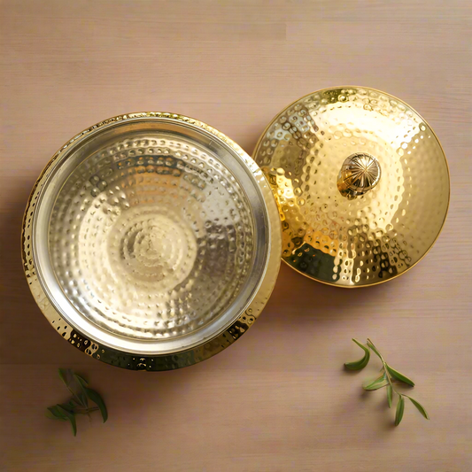 Punjabi Handi Set With Tin Coating Inside | Pure Brass Cookware