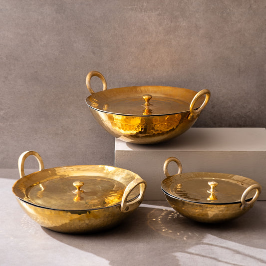 sama homes set of 3 brass kadhais 1l round base 3l round base 3l flat base