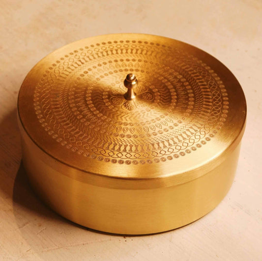 Brass Roti Chapati Box Mandala Art design with Tong