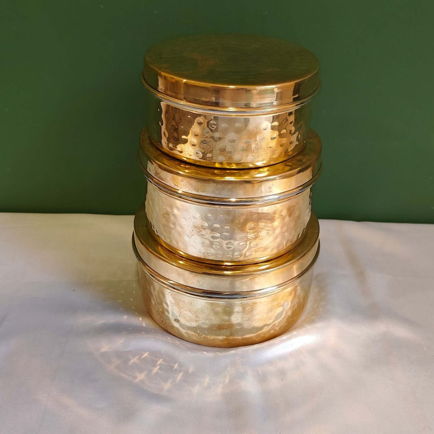 Brass storage Dabba Hammered -  Combo Set of 3
