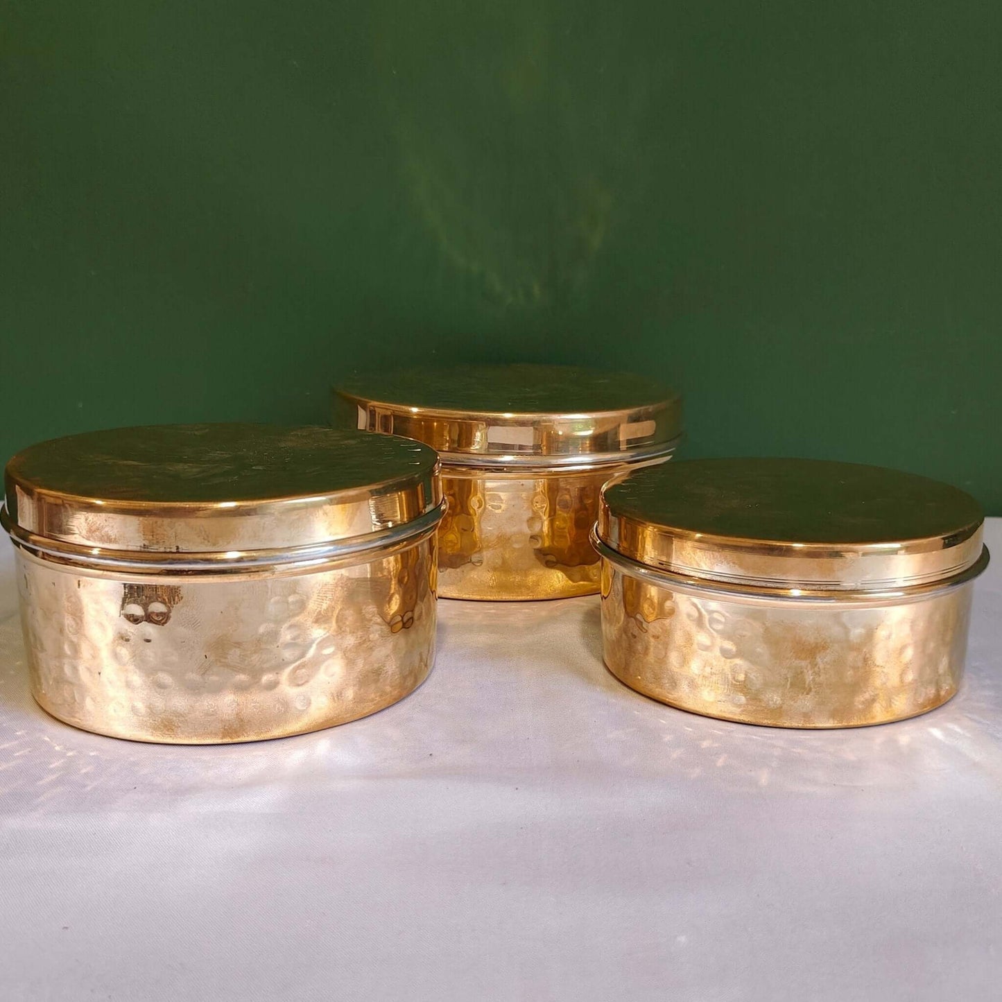 Brass storage Dabba Hammered -  Combo Set of 3