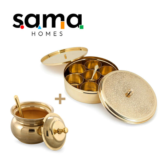 Brass Spice Box with + Ghee Pot