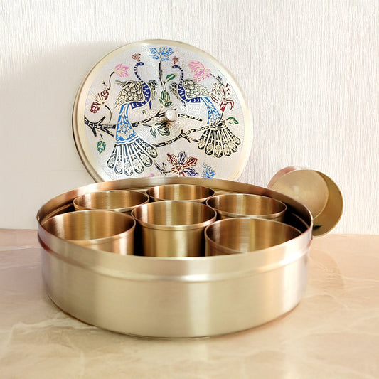 Brass Spice Box Peacock design