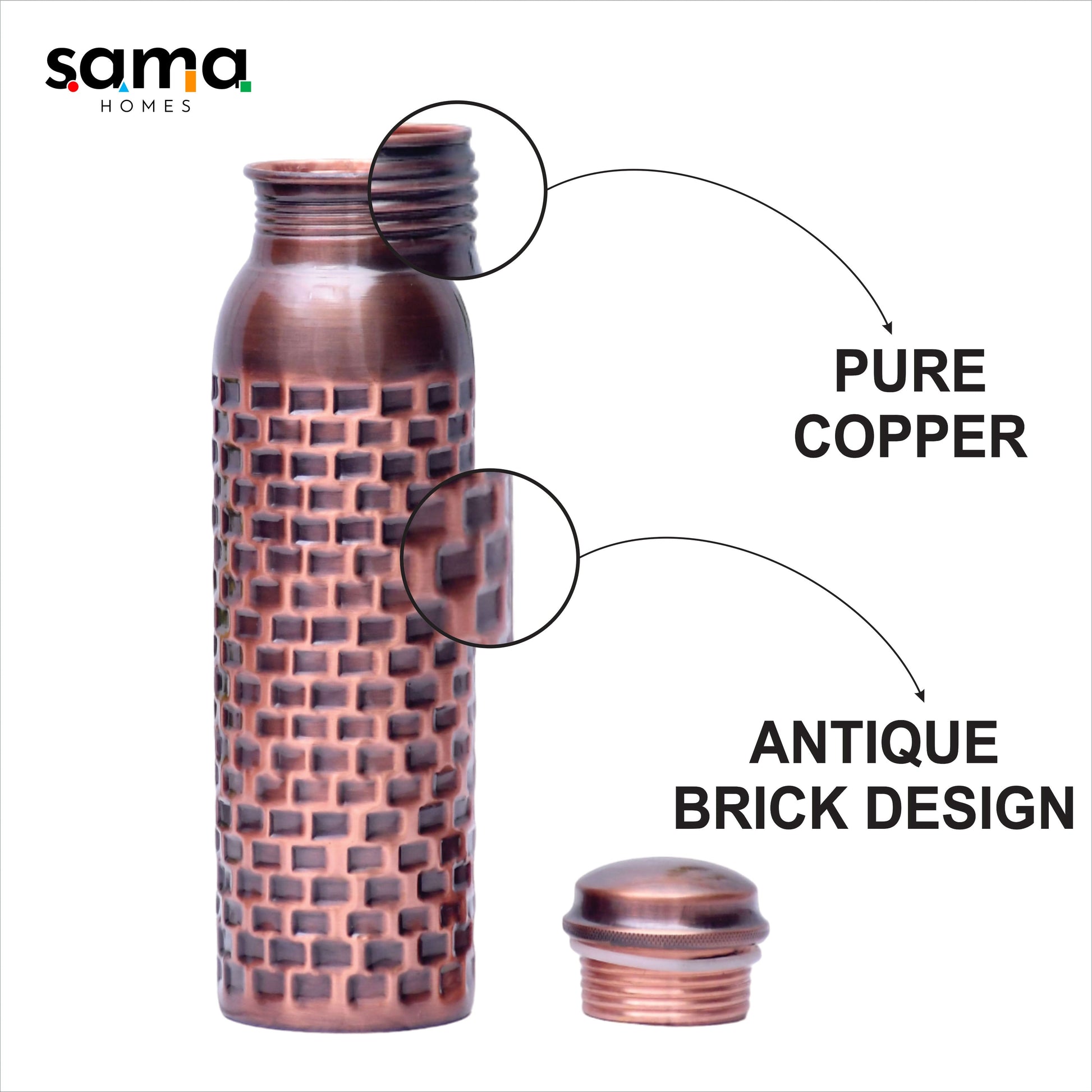 SAMA Homes - pure copper water bottle antique brick design