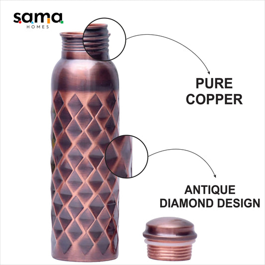 SAMA Homes - pure copper water bottle antique diamond design