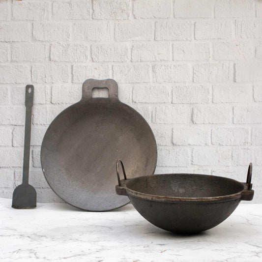 Cast Iron Kadai, Iron Tawa, Iron ladle Cookware Set