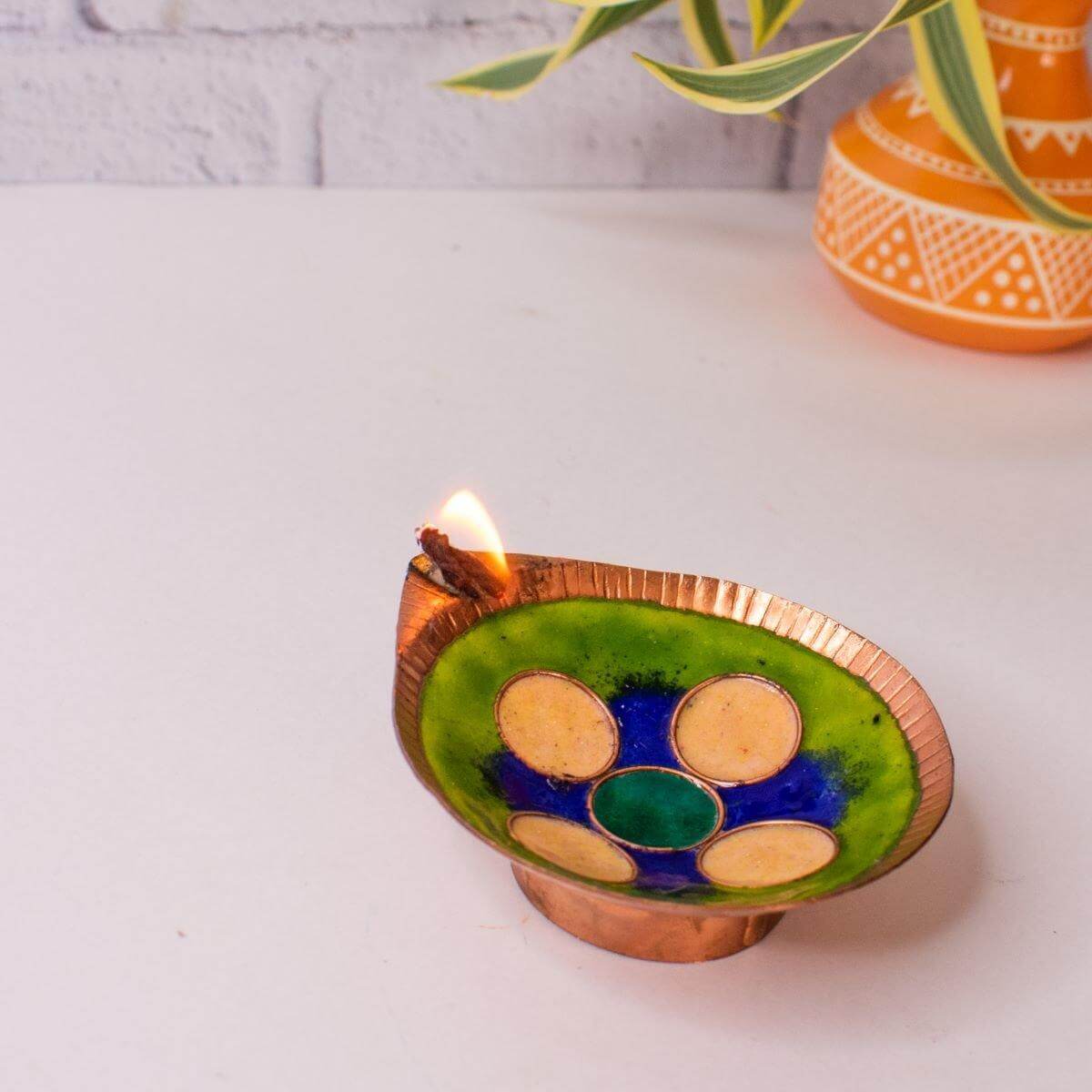 Copper Enamel Diya