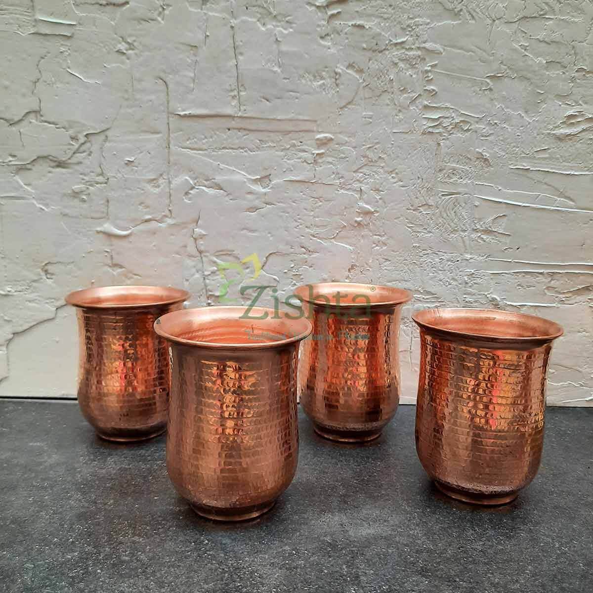 Copper Water Curved Jug: Traditional Design with 4 Glasses