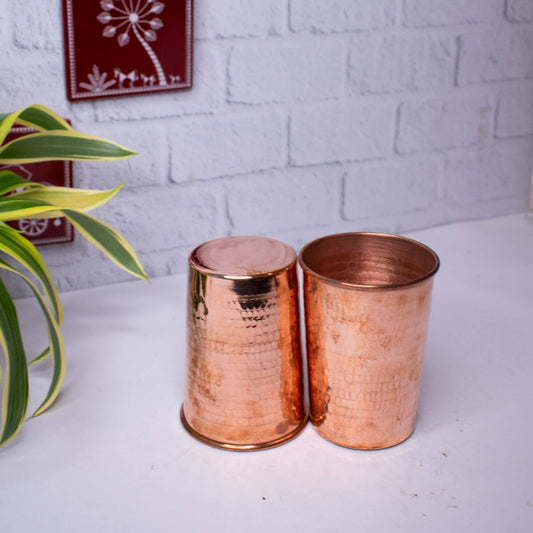 Copper Water Tumbler-Glass Set