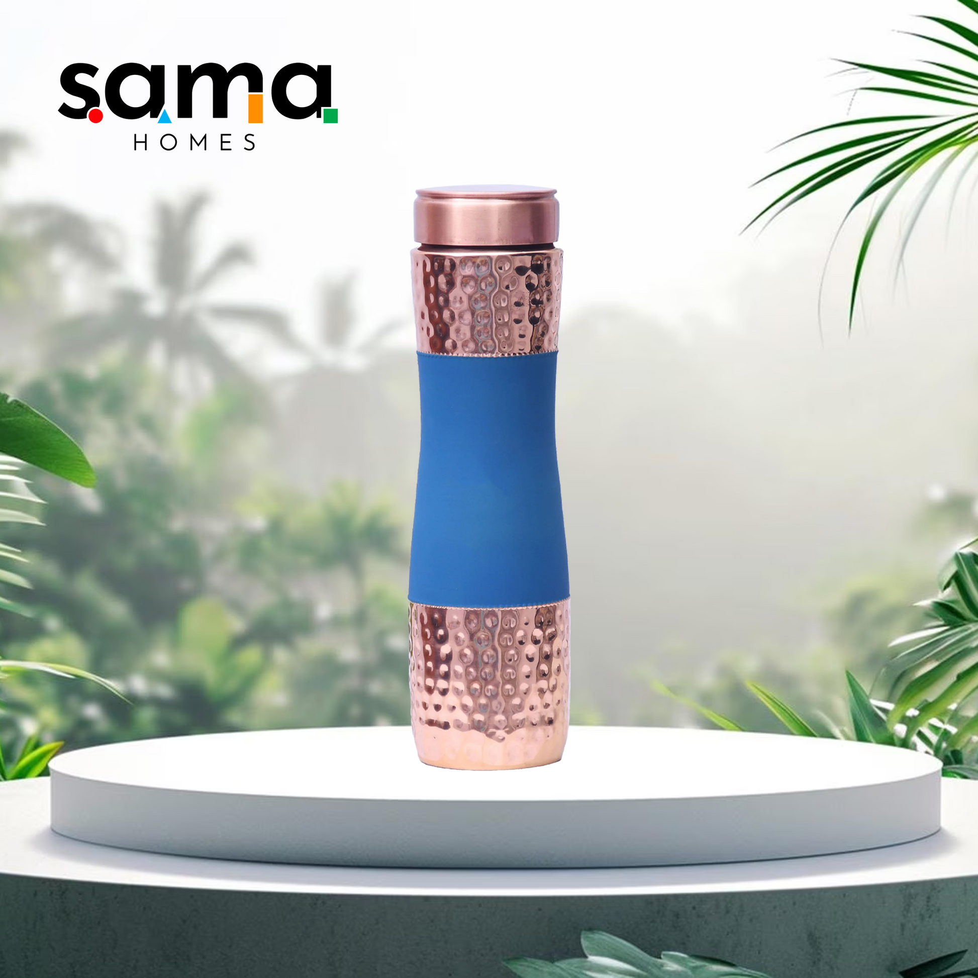 Copper water Bottle blue silk finish