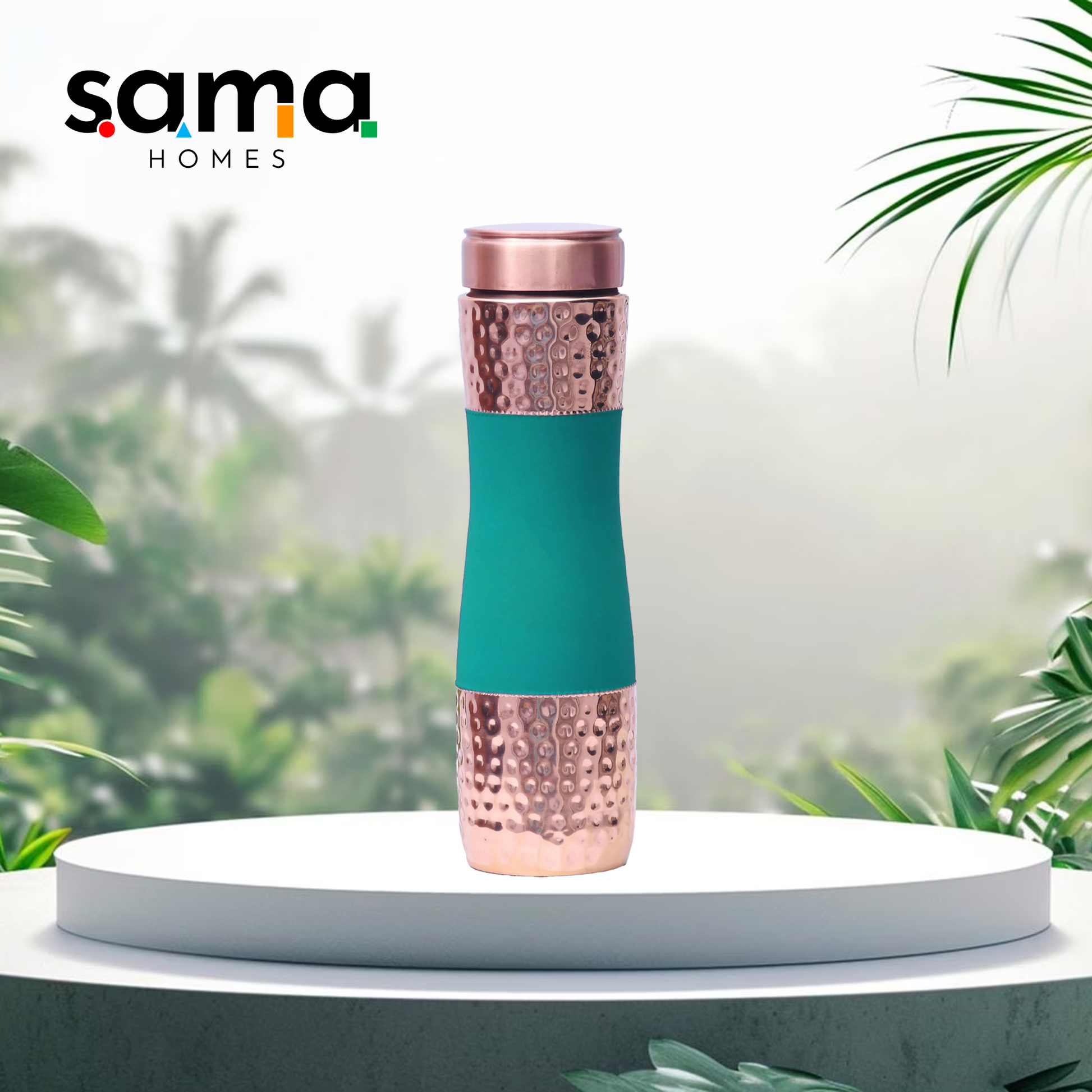 Copper water Bottle green silk finish